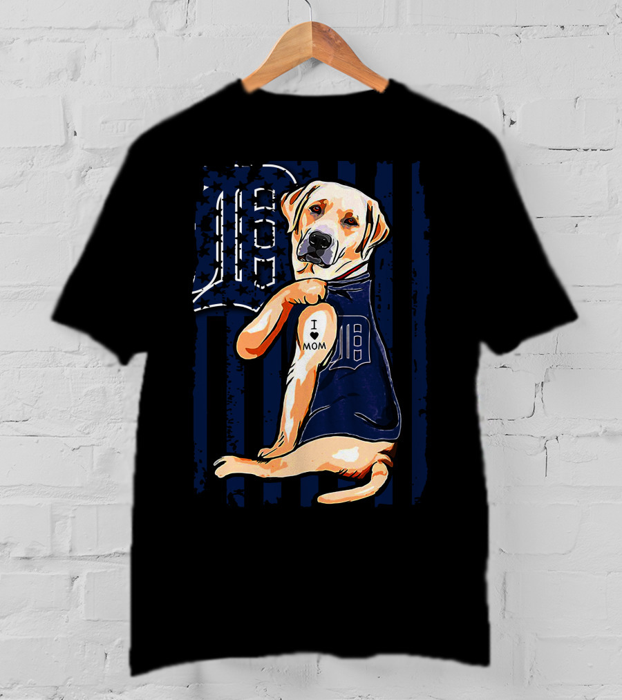 Labrador Retriever Detroit Tigers I Mom Tattoo Baseball Fan T-Shirt
