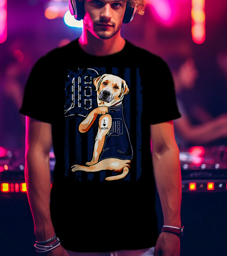 Labrador Retriever Detroit Tigers I Mom Tattoo Baseball Fan T-Shirt