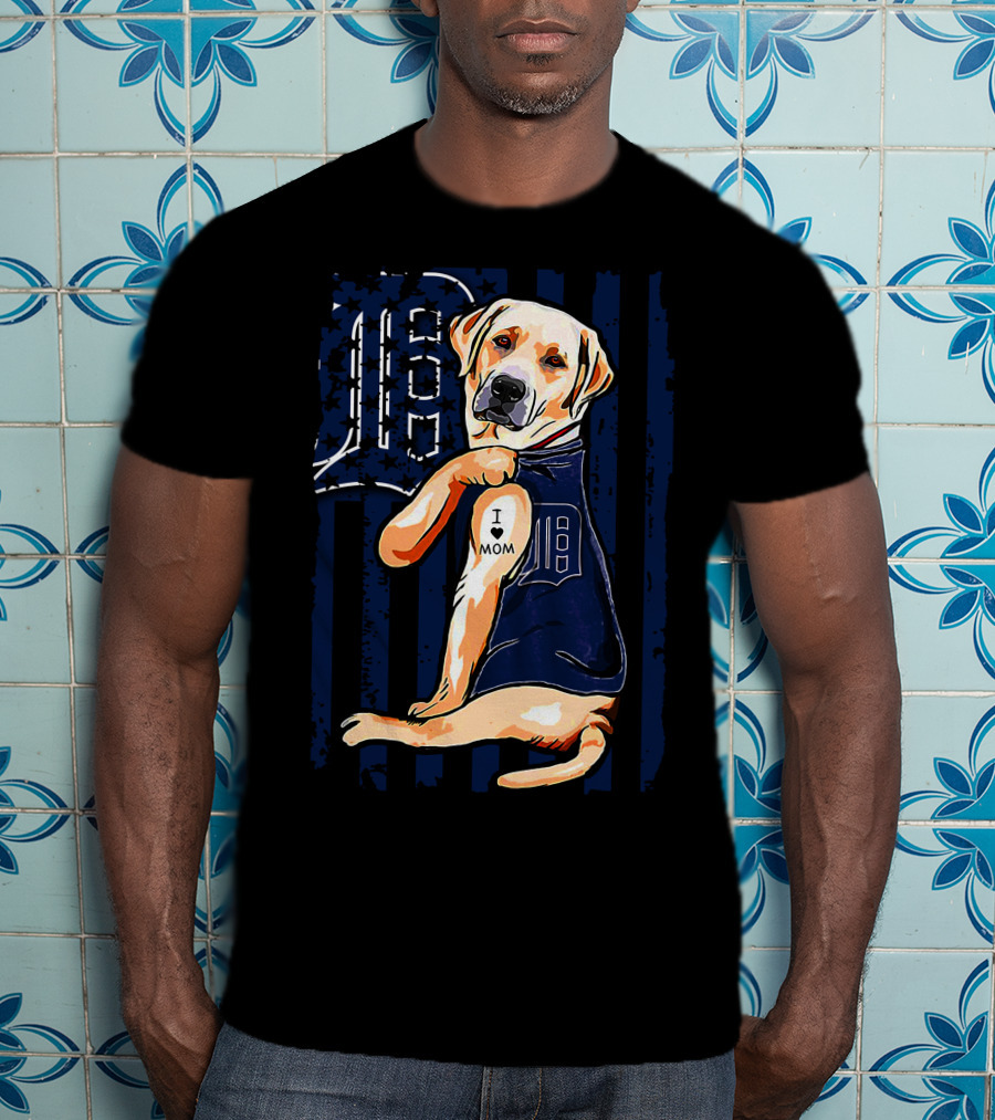 Labrador Retriever Detroit Tigers I Mom Tattoo Baseball Fan T-Shirt