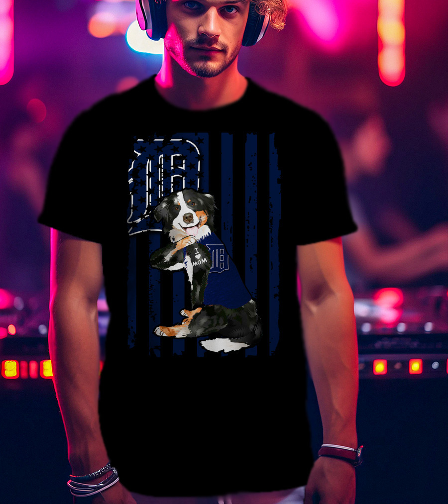 Border Collie Detroit Tigers I Love Mom T-Shirt