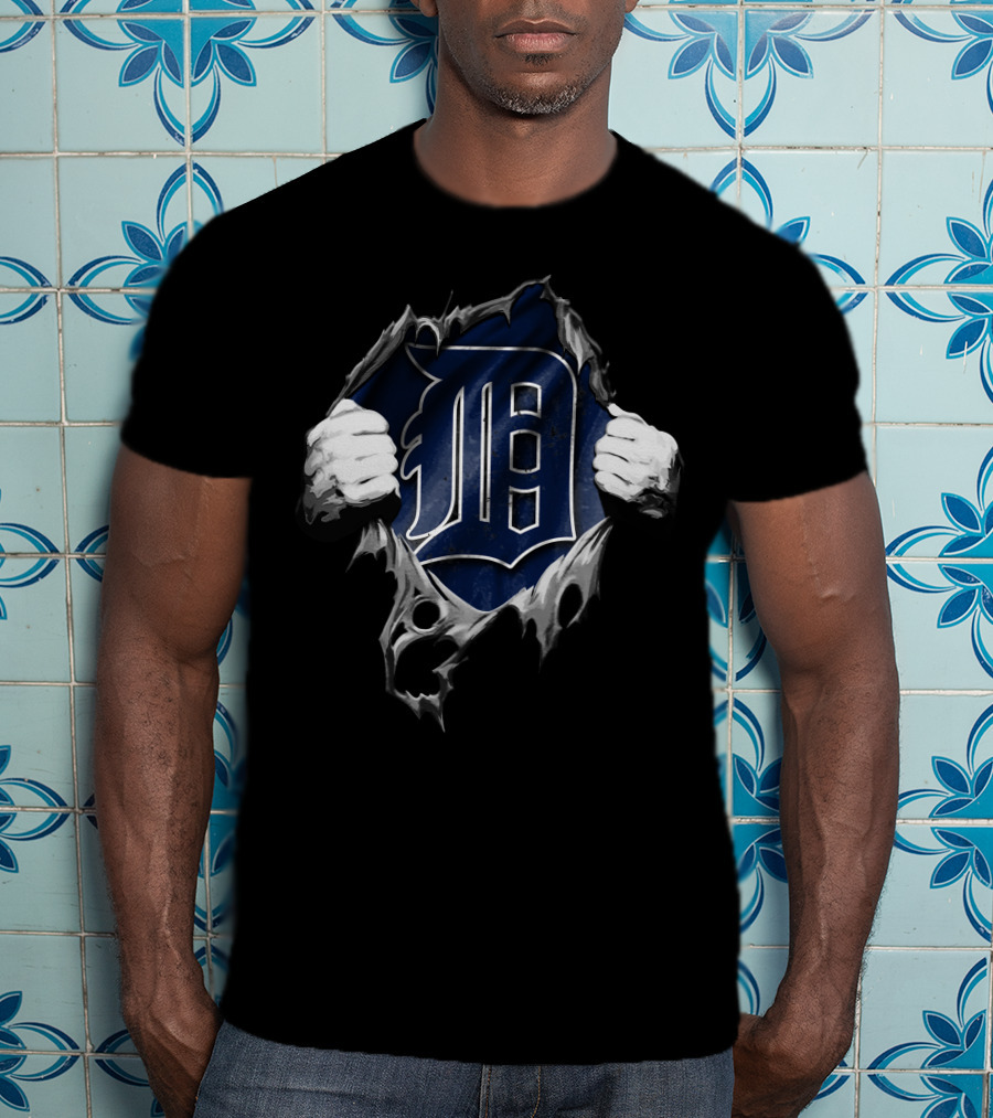 Torn Detroit Tigers Logo Hands Pulling Through Ripped Fabric T-Shirt