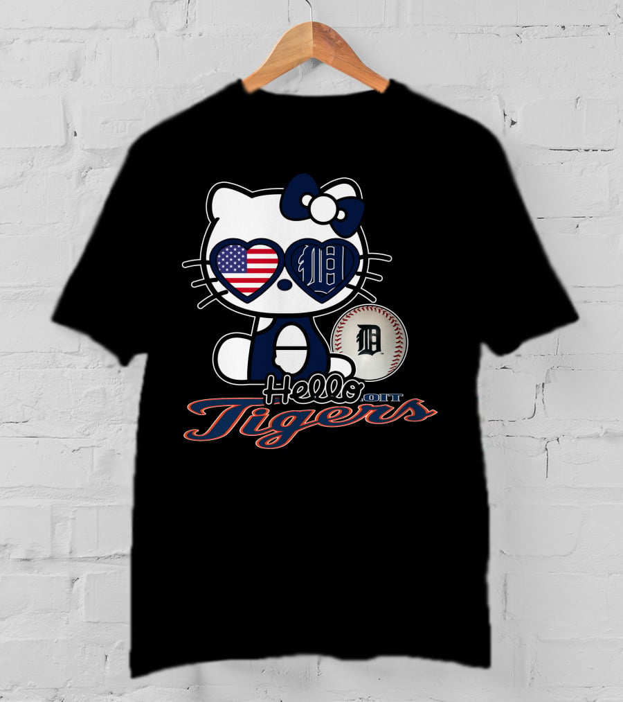Hello Kitty Detroit Tigers American Flag Baseball T-Shirt