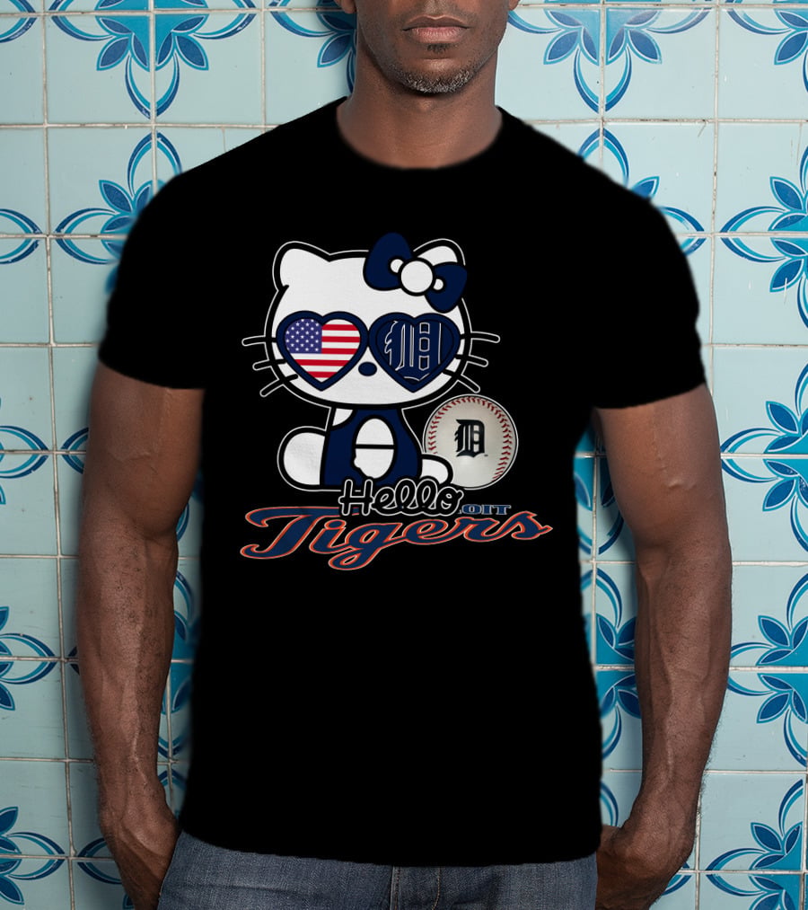 Hello Kitty Detroit Tigers American Flag Baseball T-Shirt