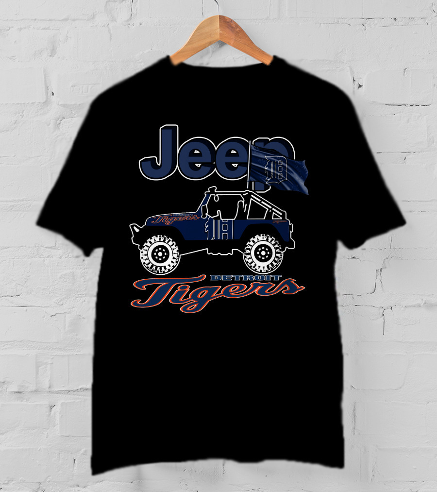 Jeep Detroit Tigers Vehicle With Flag And Team T-Shirt