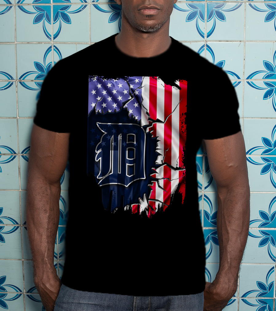 Detroit Tigers American Flag Rip T-Shirt