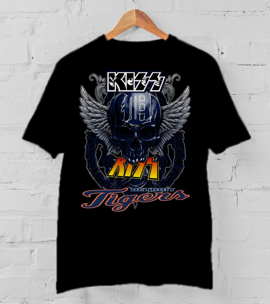 Kiss Detroit Tigers Skull With Wings And Chain T-Shirt