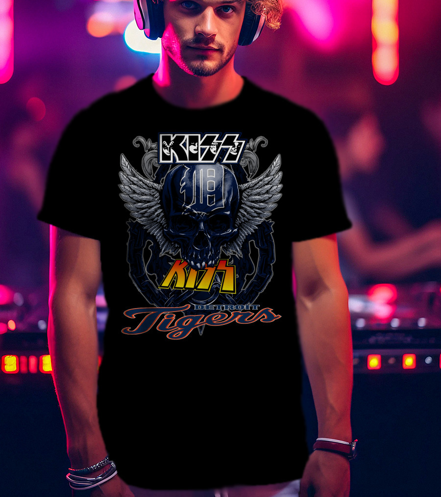 Kiss Detroit Tigers Skull With Wings And Chain T-Shirt