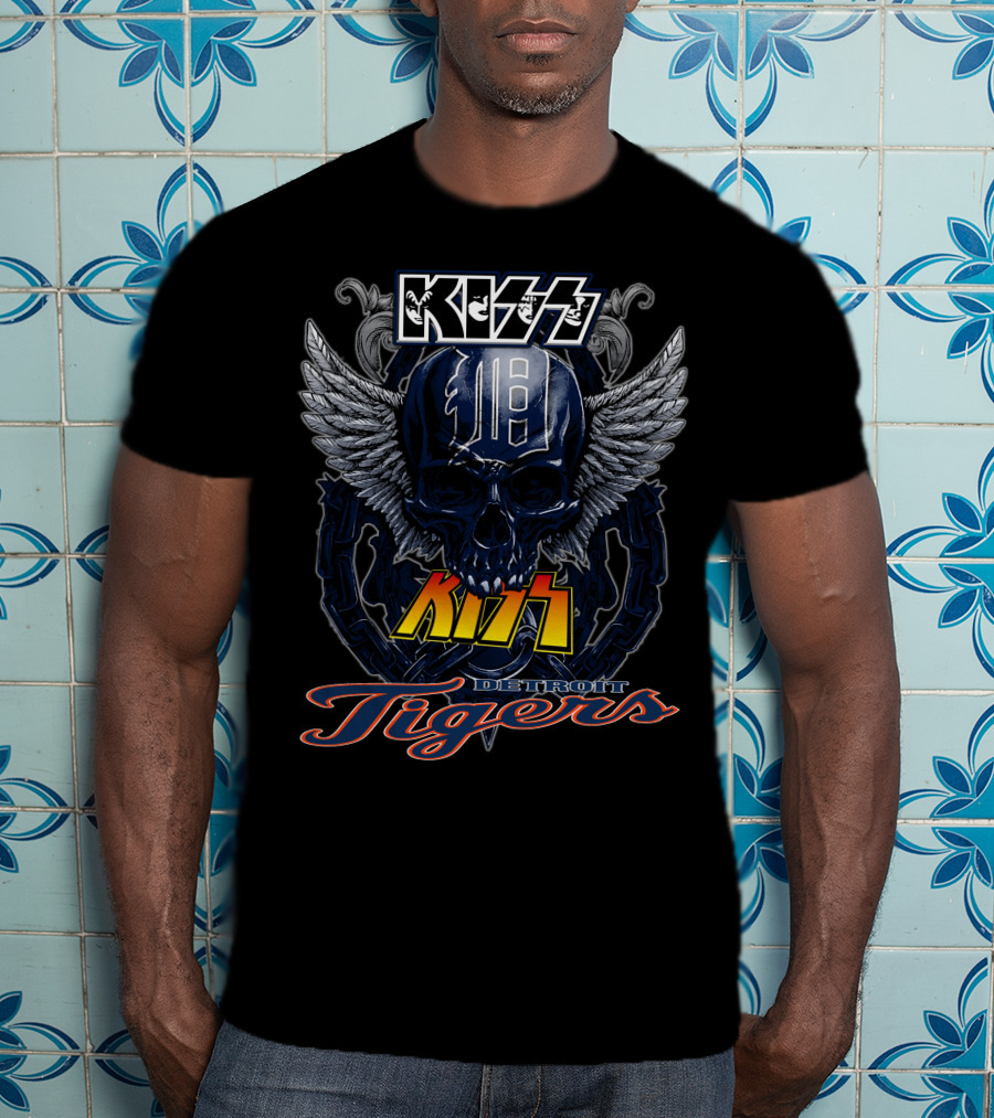 Kiss Detroit Tigers Skull With Wings And Chain T-Shirt