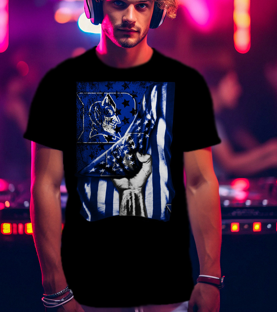 USA Flag With Duke Blue Devils Symbolic T-Shirt