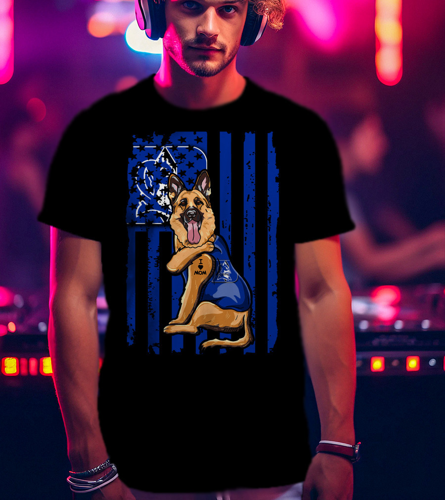 German Shepherd I Love Mom Duke Blue Devils Flag T-Shirt