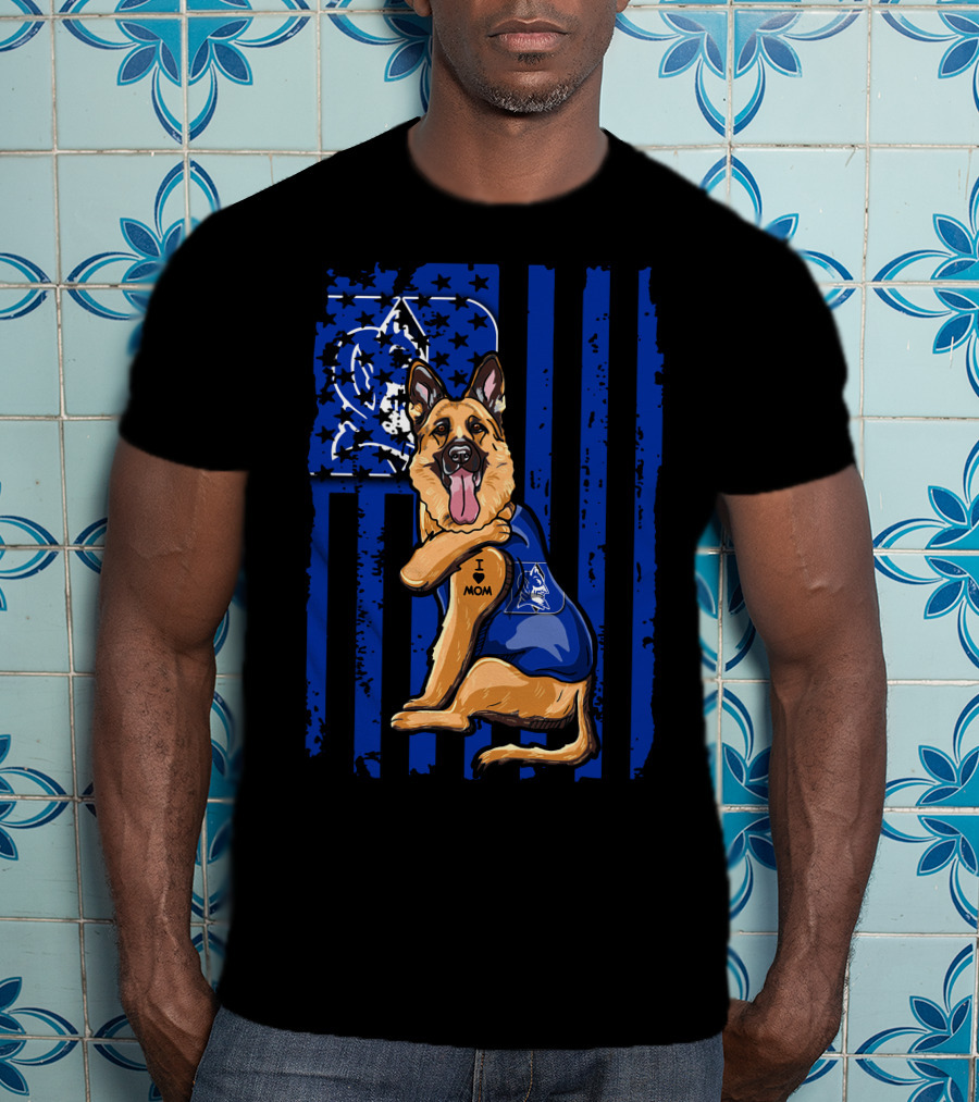 German Shepherd I Love Mom Duke Blue Devils Flag T-Shirt