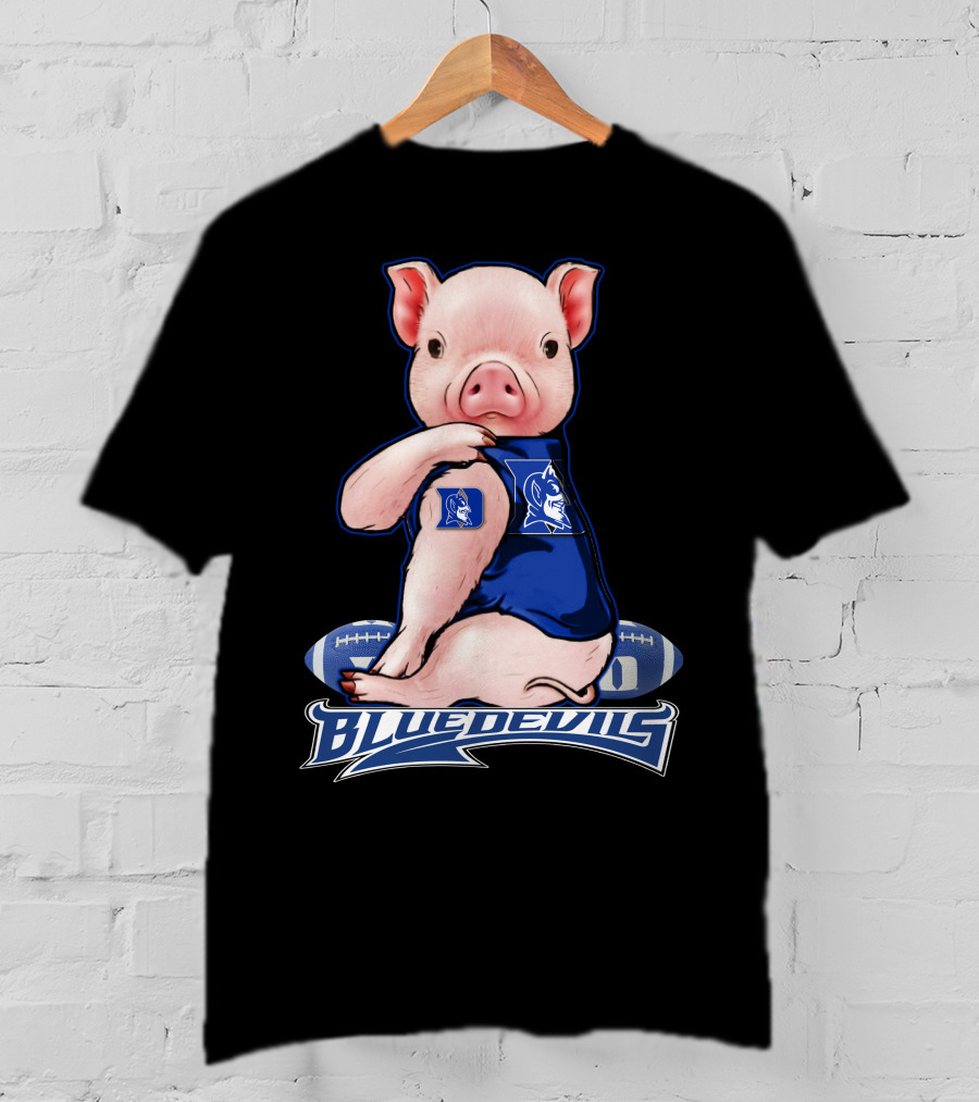 Pig Wearing Duke Blue Devils Jersey With Football Background T-Shirt