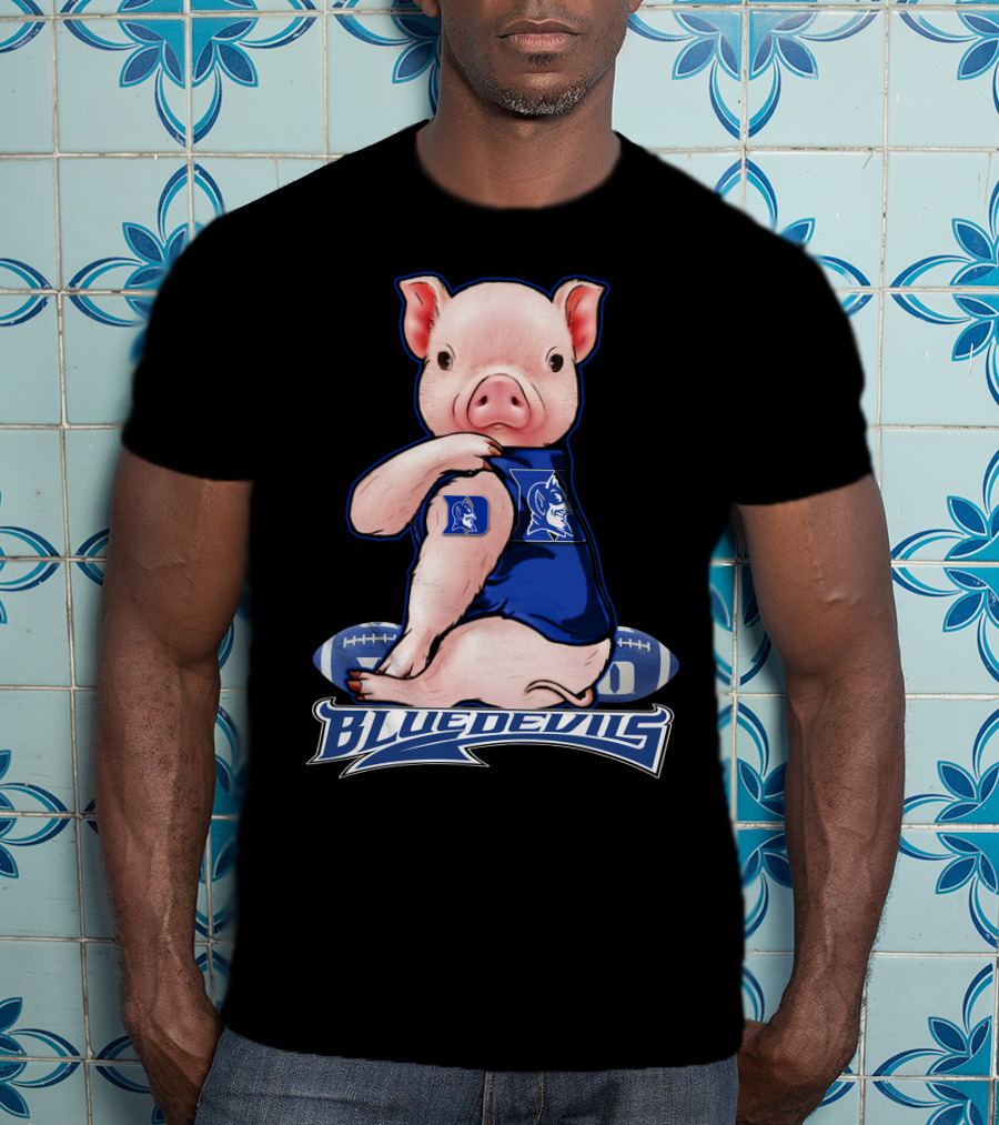 Pig Wearing Duke Blue Devils Jersey With Football Background T-Shirt