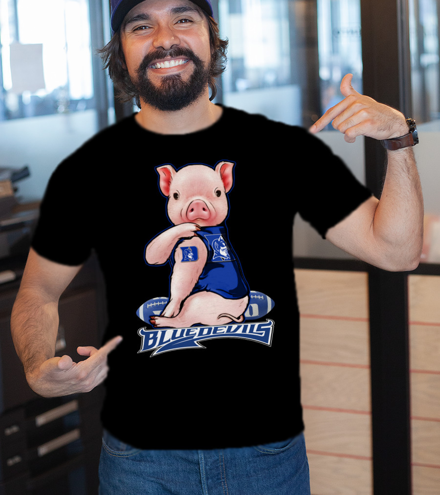 Pig Wearing Duke Blue Devils Jersey With Football Background T-Shirt