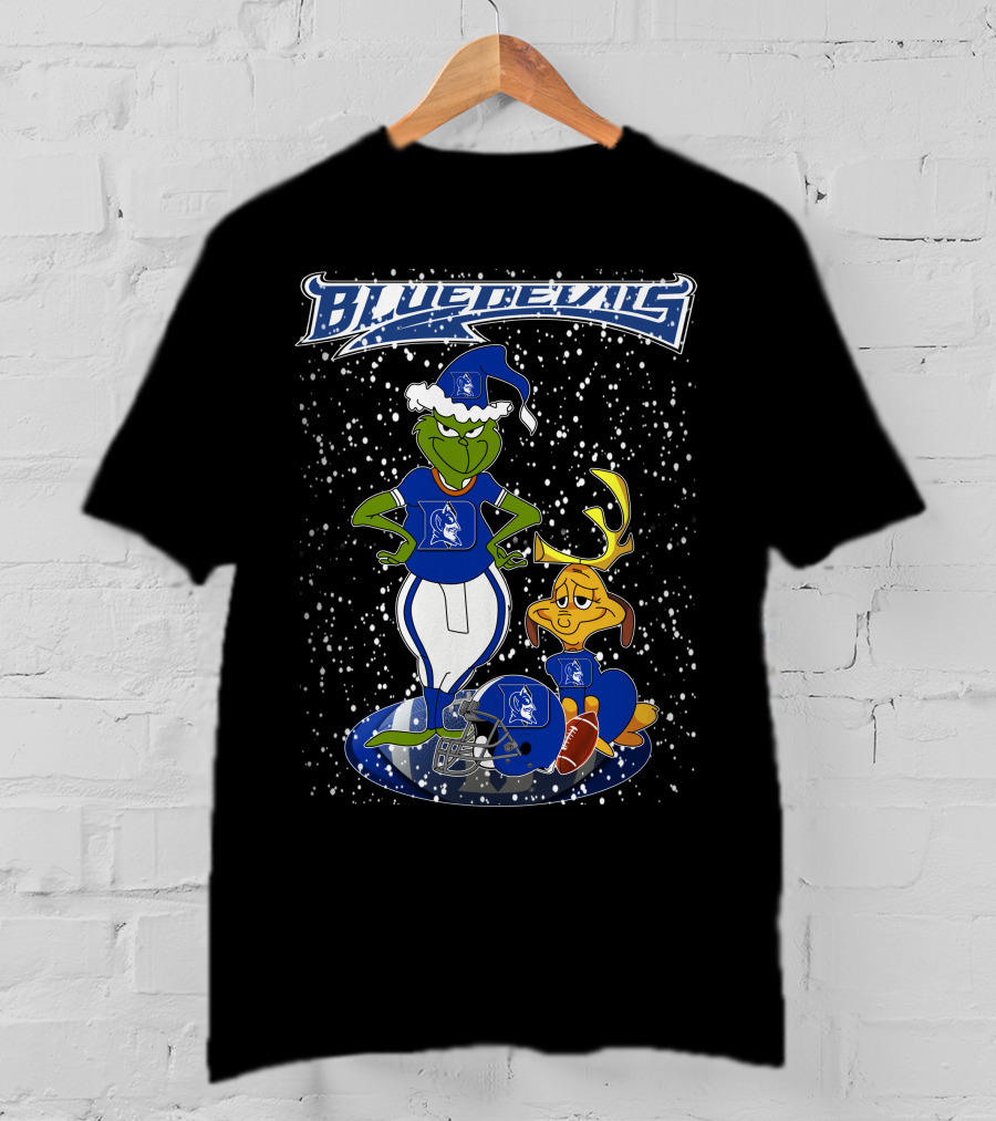 Grinchxmas Blue Devils Snowy Football Fan T-Shirt