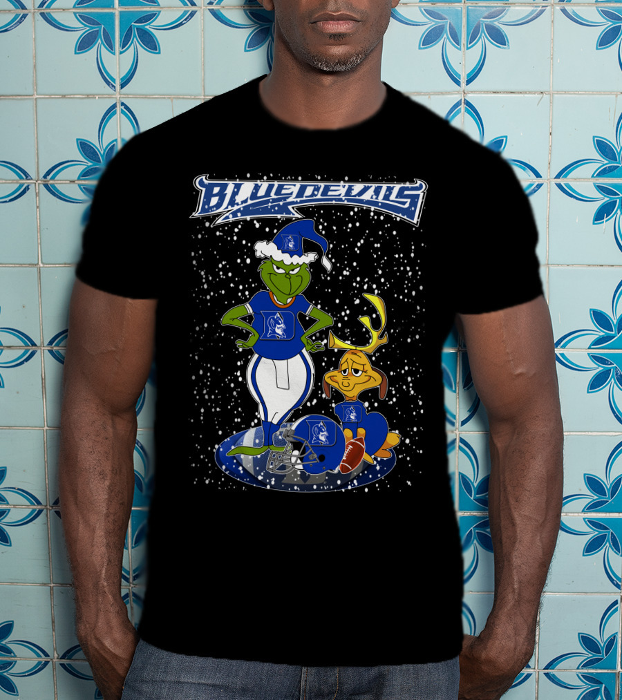 Grinchxmas Blue Devils Snowy Football Fan T-Shirt