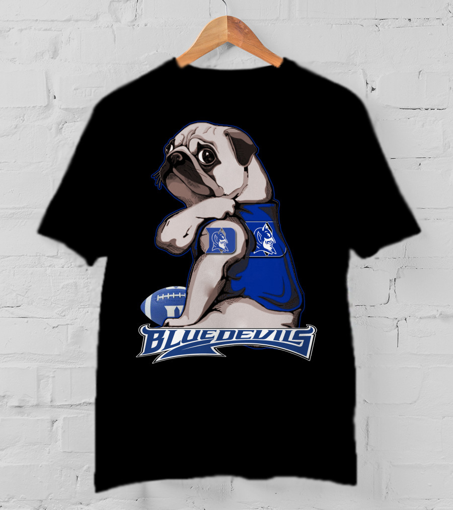 Pug Wearing Blue Devils Football Jersey T-Shirt