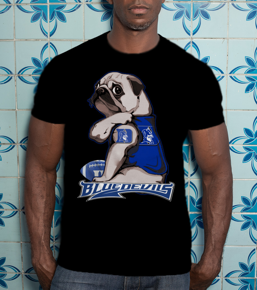 Pug Wearing Blue Devils Football Jersey T-Shirt