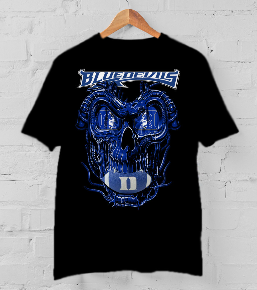 Dragonskull Duke Blue Devils Cybernetic Skull Football Faceplate T-Shirt