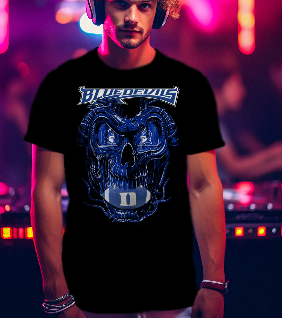 Dragonskull Duke Blue Devils Cybernetic Skull Football Faceplate T-Shirt