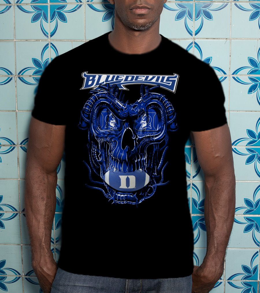 Dragonskull Duke Blue Devils Cybernetic Skull Football Faceplate T-Shirt