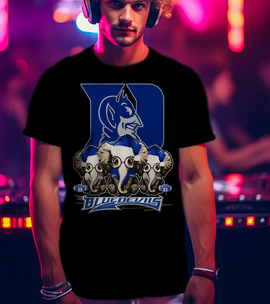 Elephant Xmas Duke Blue Devils Holiday Trio T-Shirt