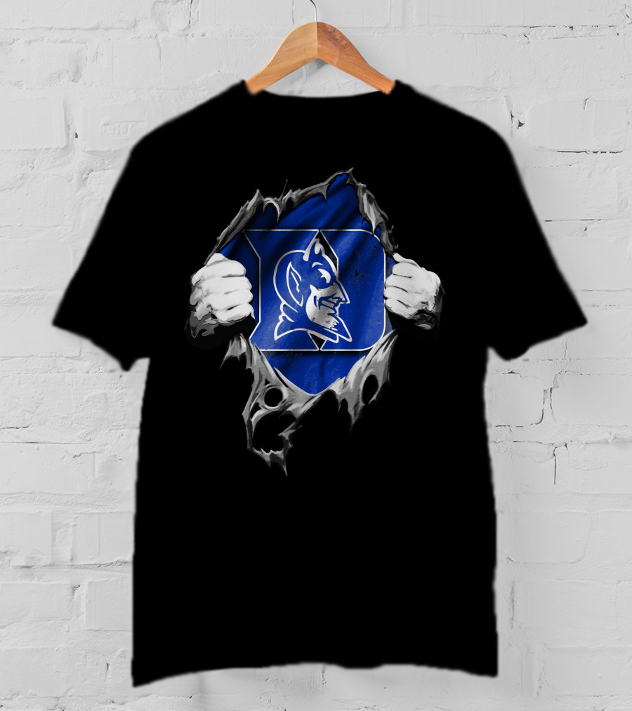 Torn Duke Blue Devils Logo Rip Open With Hands T-Shirt