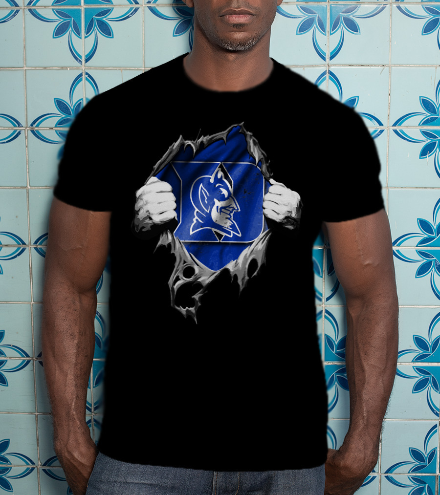 Torn Duke Blue Devils Logo Rip Open With Hands T-Shirt
