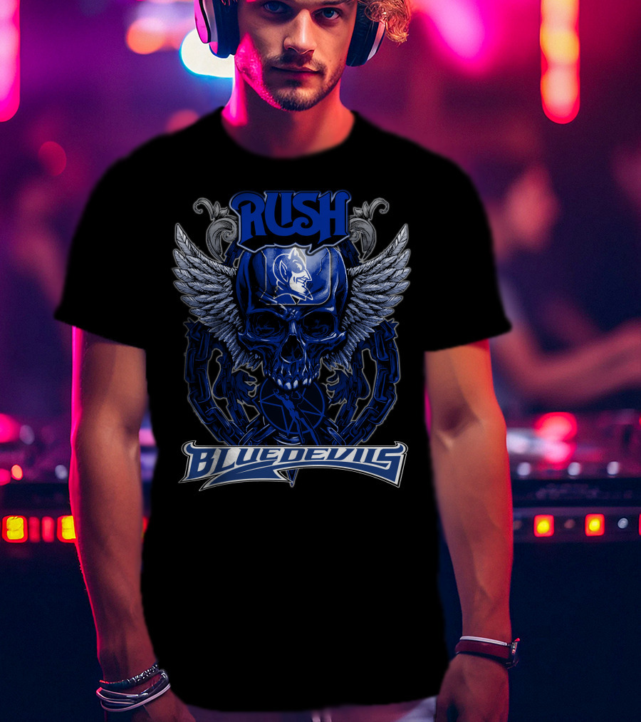 Rush Duke Blue Devils Winged Skull Emblem T-Shirt