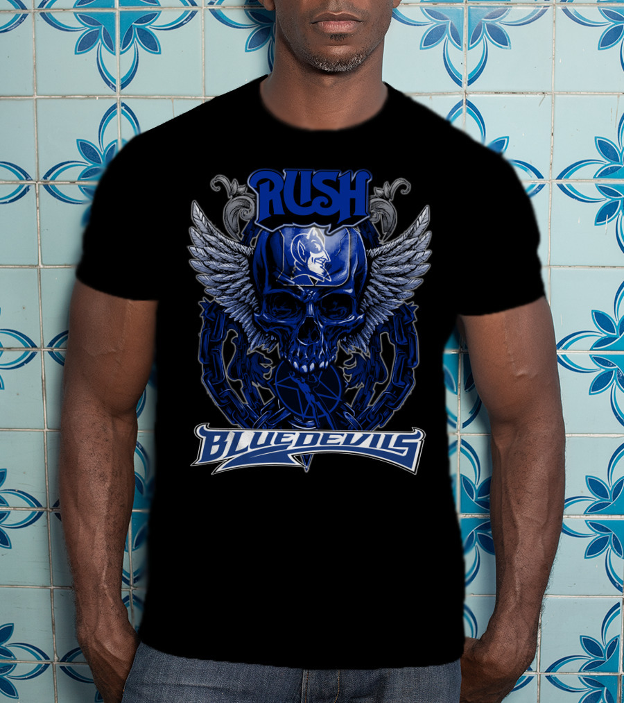 Rush Duke Blue Devils Winged Skull Emblem T-Shirt