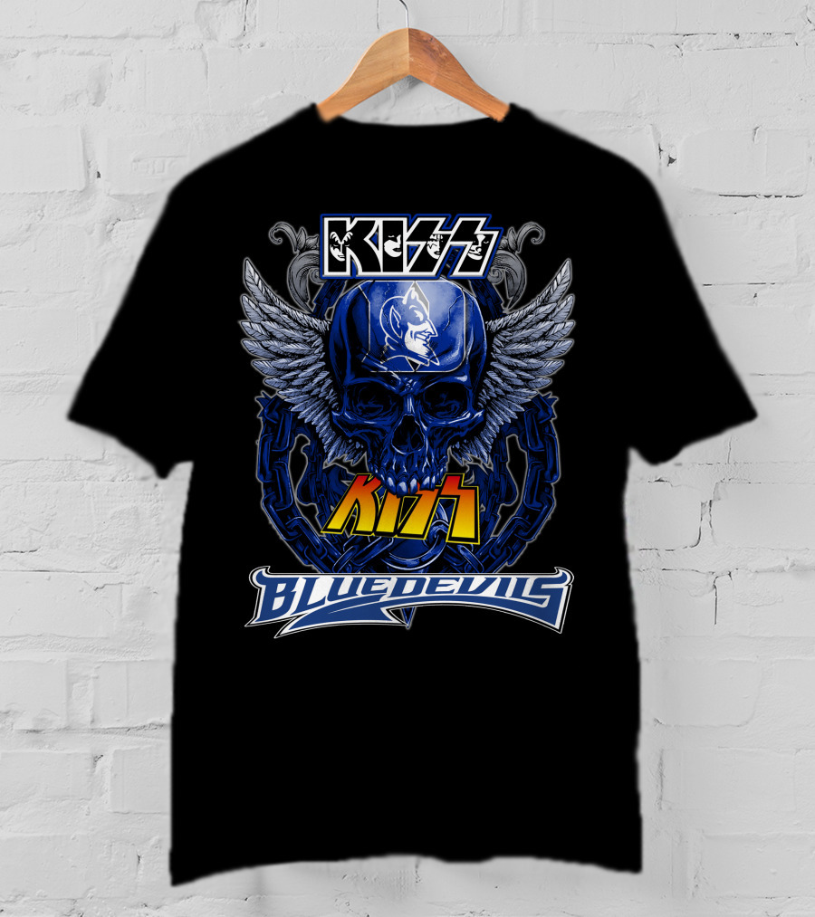 Kiss Blue Devils Skull Wings Chain T-Shirt