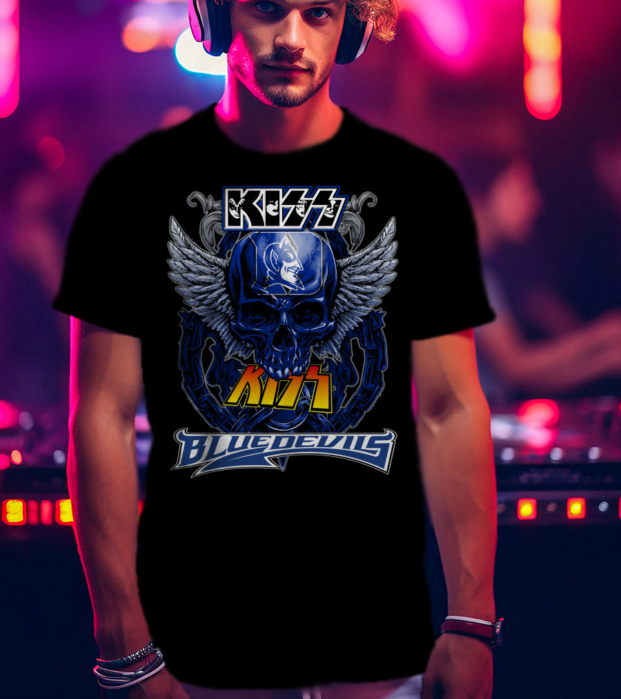 Kiss Blue Devils Skull Wings Chain T-Shirt