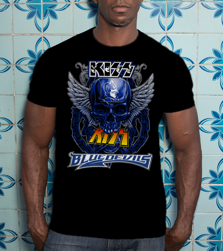 Kiss Blue Devils Skull Wings Chain T-Shirt