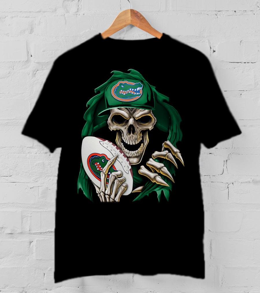 Skullbong Florida Gators Skeleton With Football And Logo T-Shirt