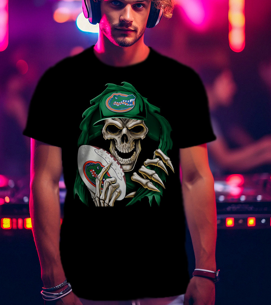 Skullbong Florida Gators Skeleton With Football And Logo T-Shirt