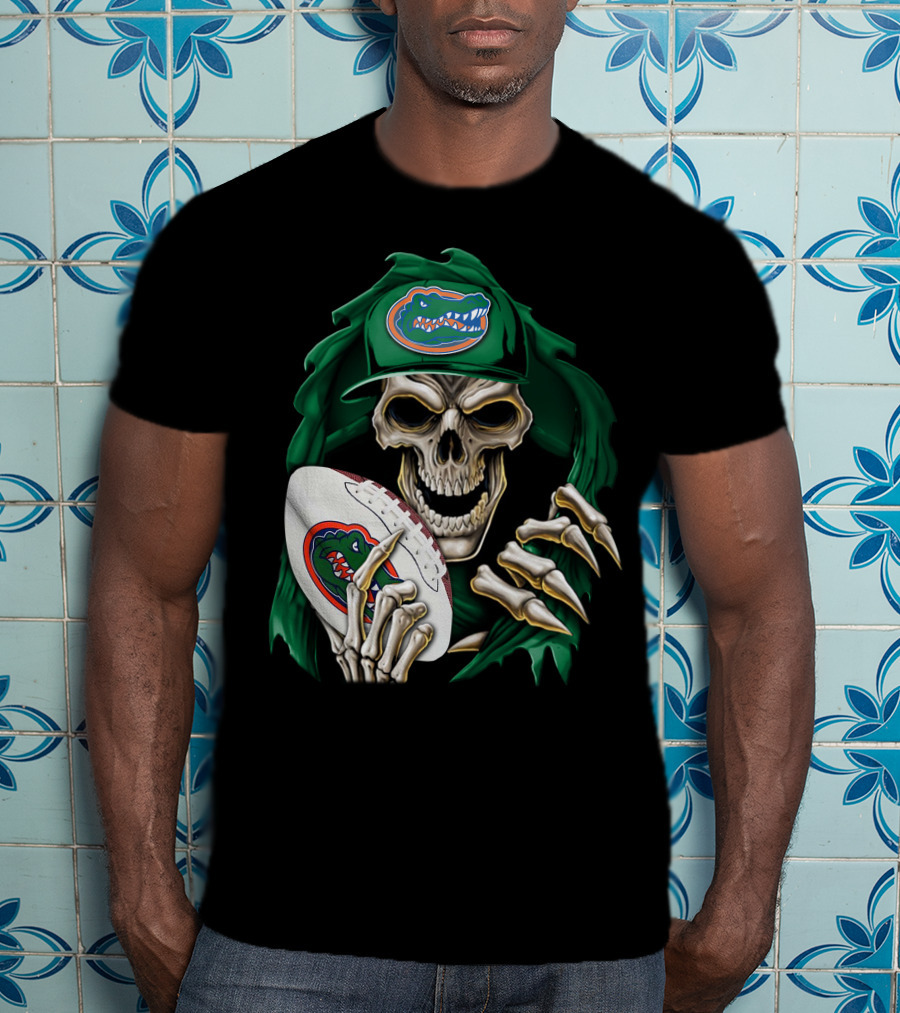 Skullbong Florida Gators Skeleton With Football And Logo T-Shirt