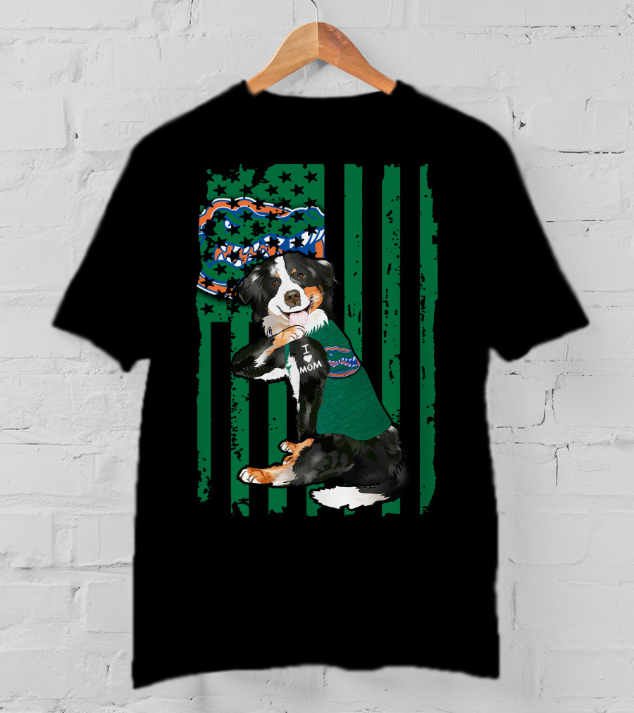 Border Collie I Love Mom Florida Gators Patriotic Flag T-Shirt