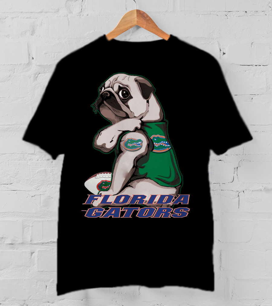 Pug Wearing Florida Gators Shirt With Football T-Shirt