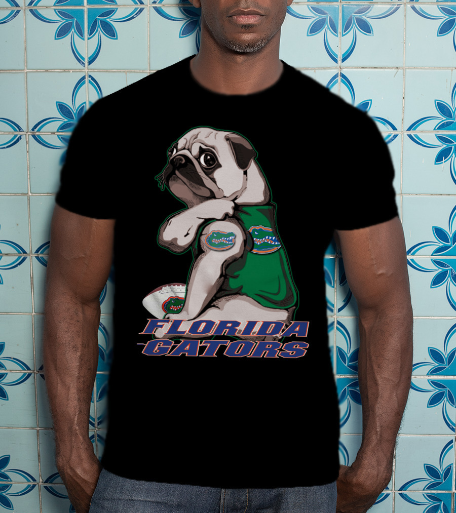 Pug Wearing Florida Gators Shirt With Football T-Shirt