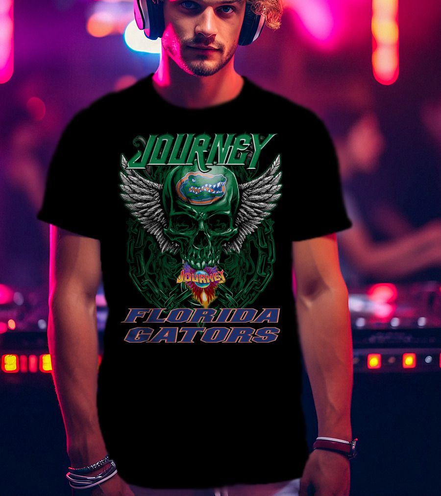 Journey Florida Gators Skull Wings Logo Chain Flame T-Shirt