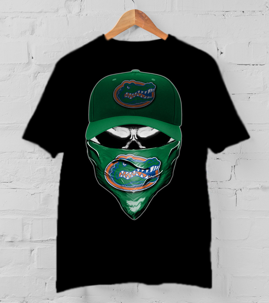 Skull With Florida Gators Logo And Green Cap T-Shirt