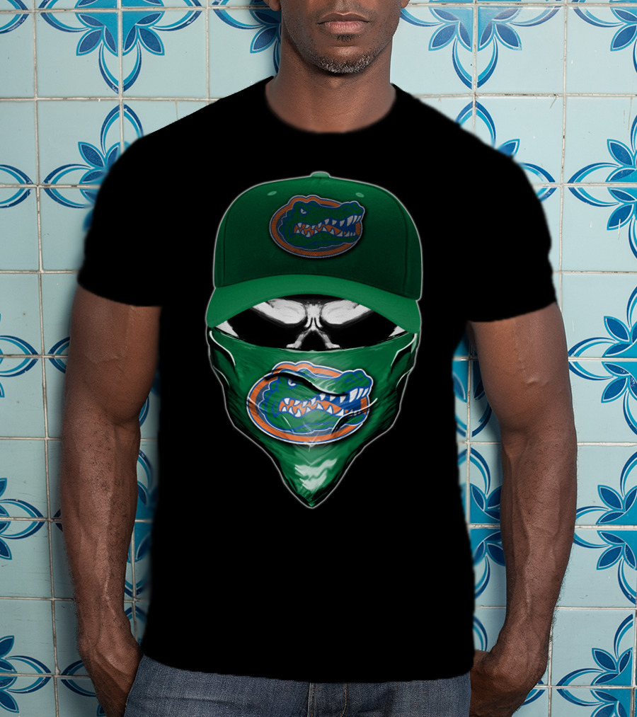 Skull With Florida Gators Logo And Green Cap T-Shirt