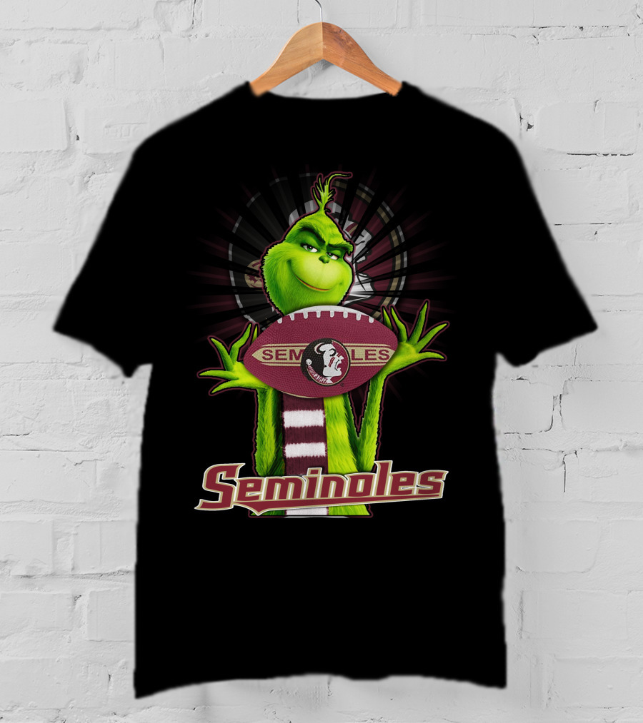 Grinch Holding Football Florida State Seminoles Fan T-Shirt