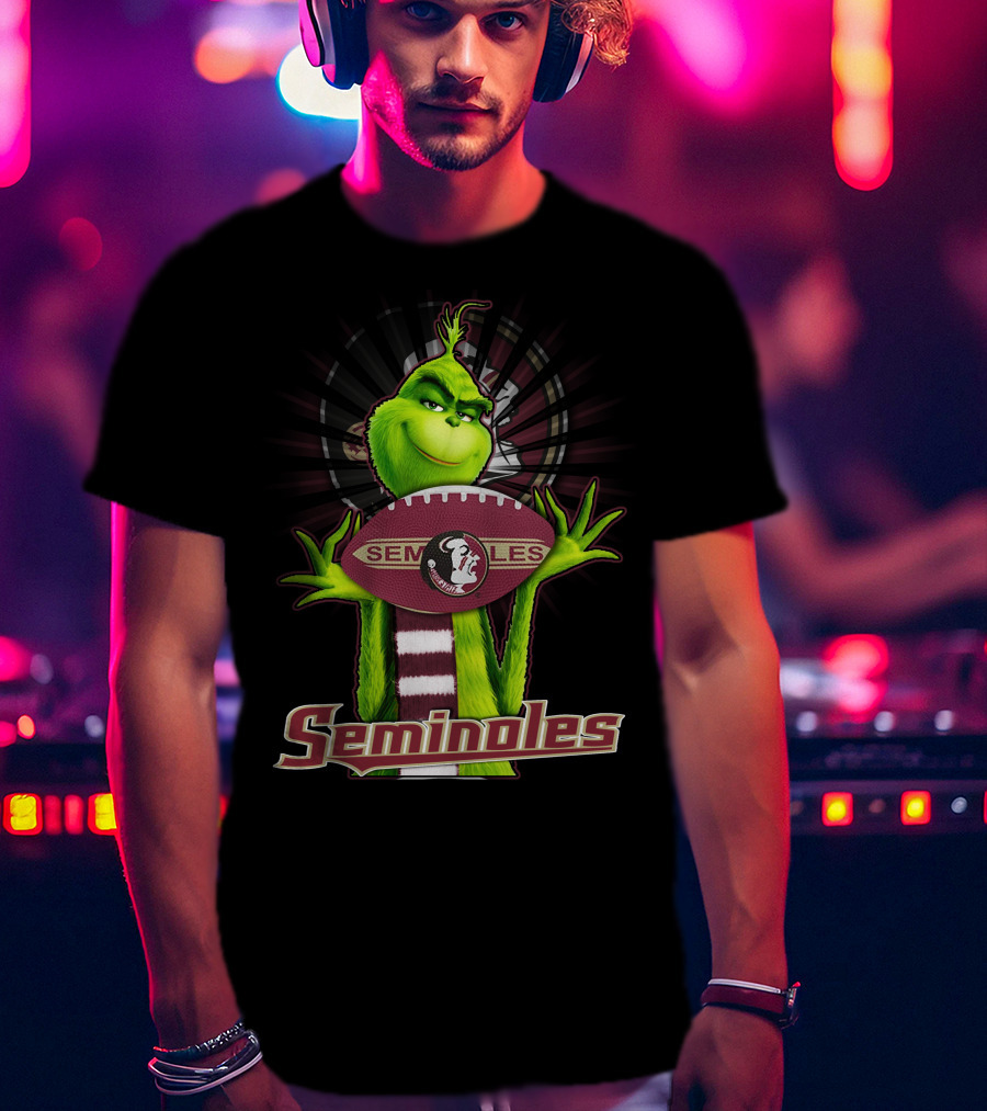 Grinch Holding Football Florida State Seminoles Fan T-Shirt