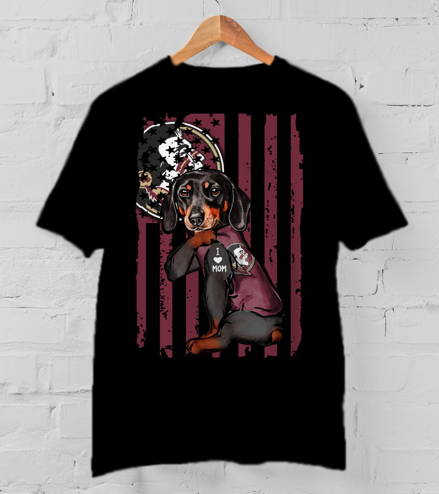 Dachshund I Love Mom Florida State Seminoles Fan Gear T-Shirt