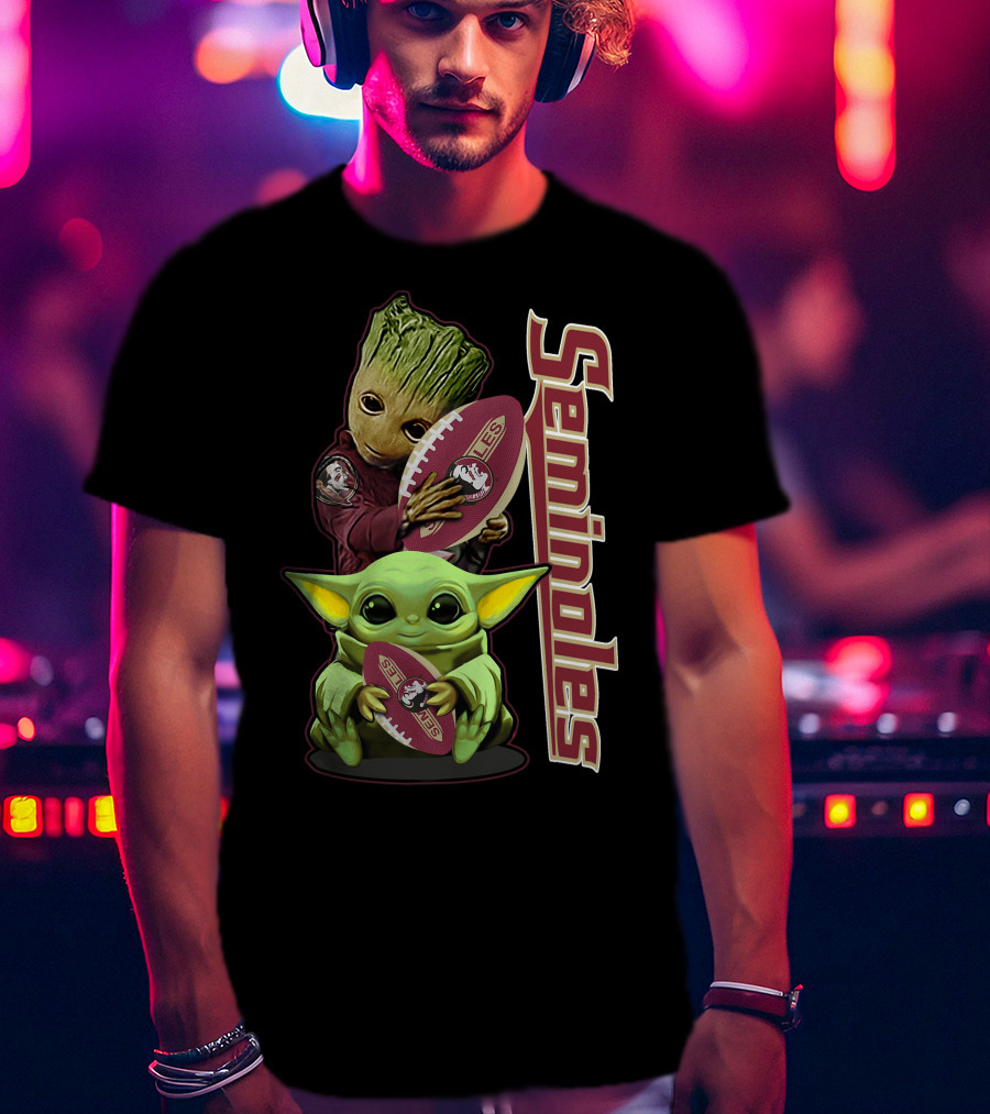 Seminoles Baby Alien And Tree Hero Holding Football T-Shirt
