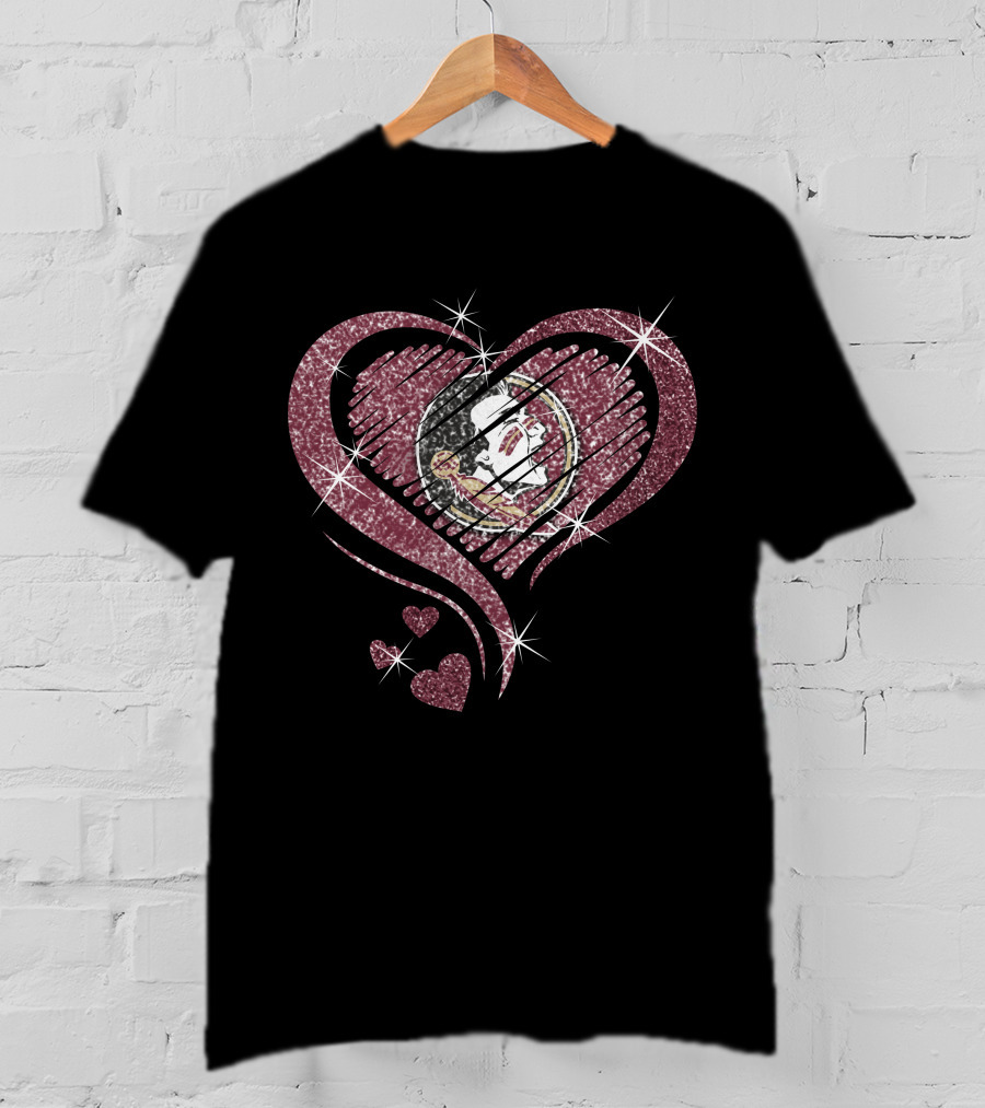 Heart Diamond Florida State Seminoles Glitter T-Shirt