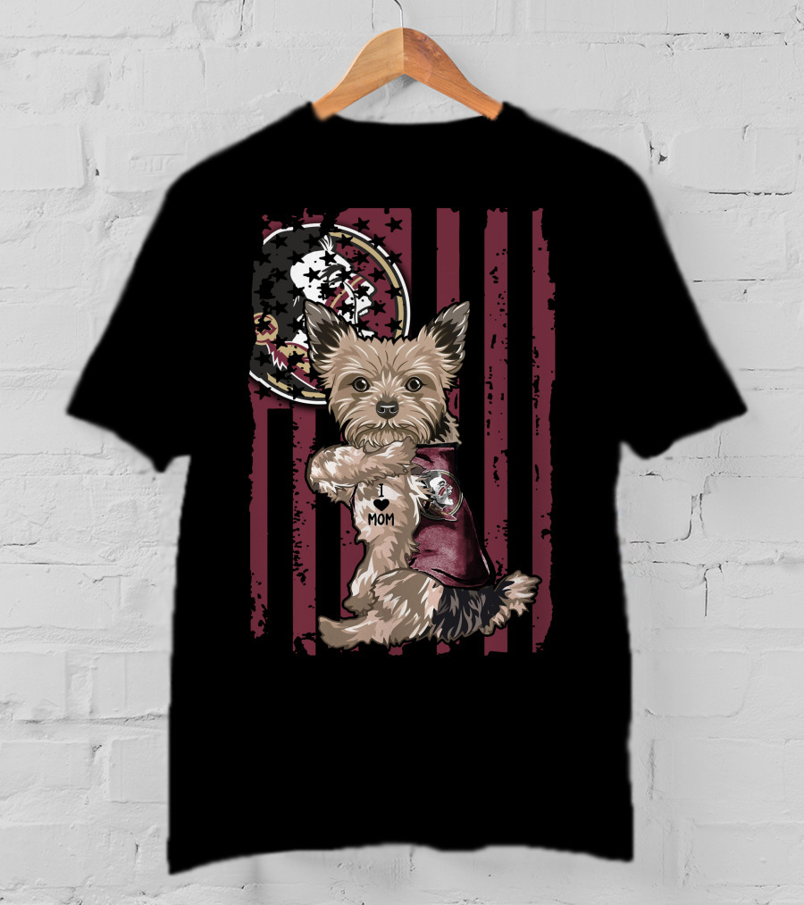 Yorkshire Terrier I Love Mom Florida State Seminoles T-Shirt