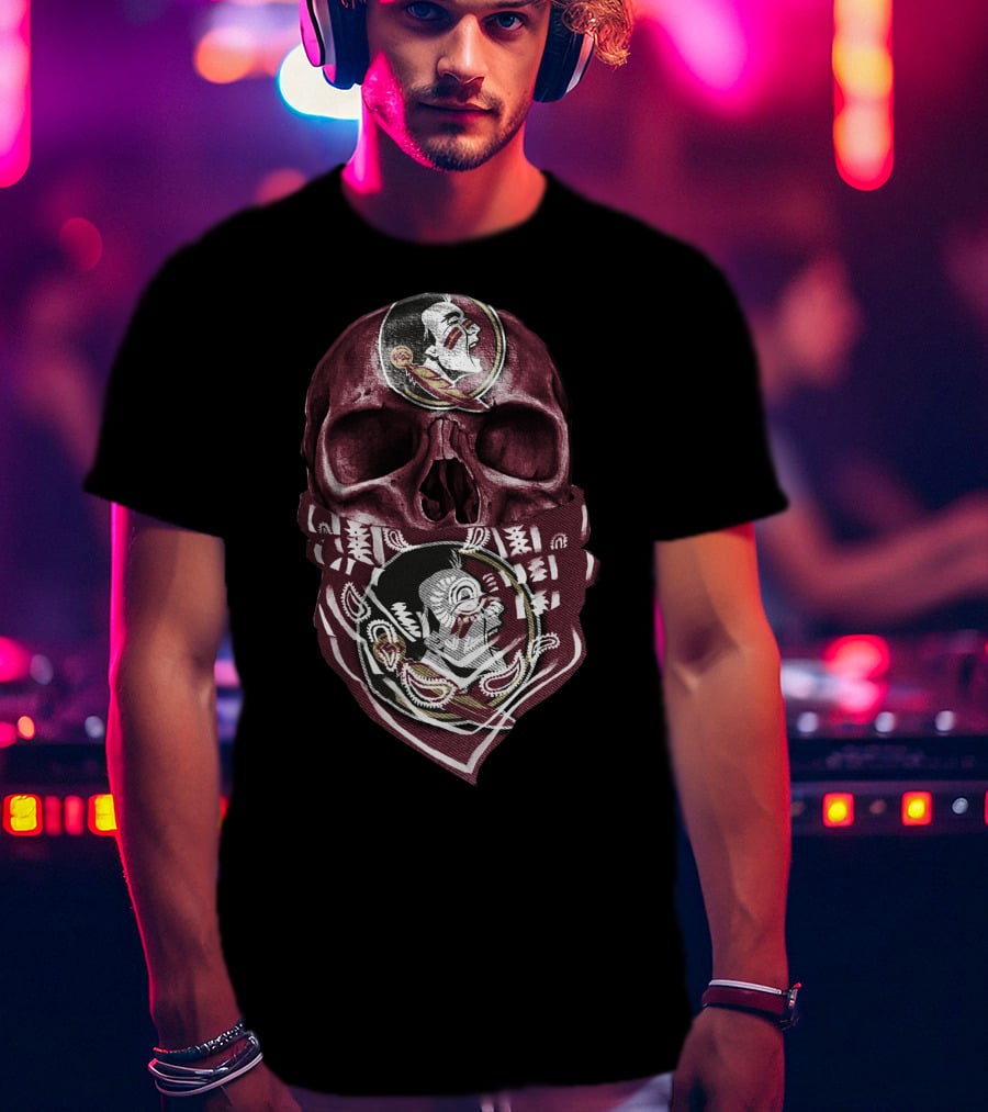 Skull With Florida State Seminoles Logo Bandana T-Shirt