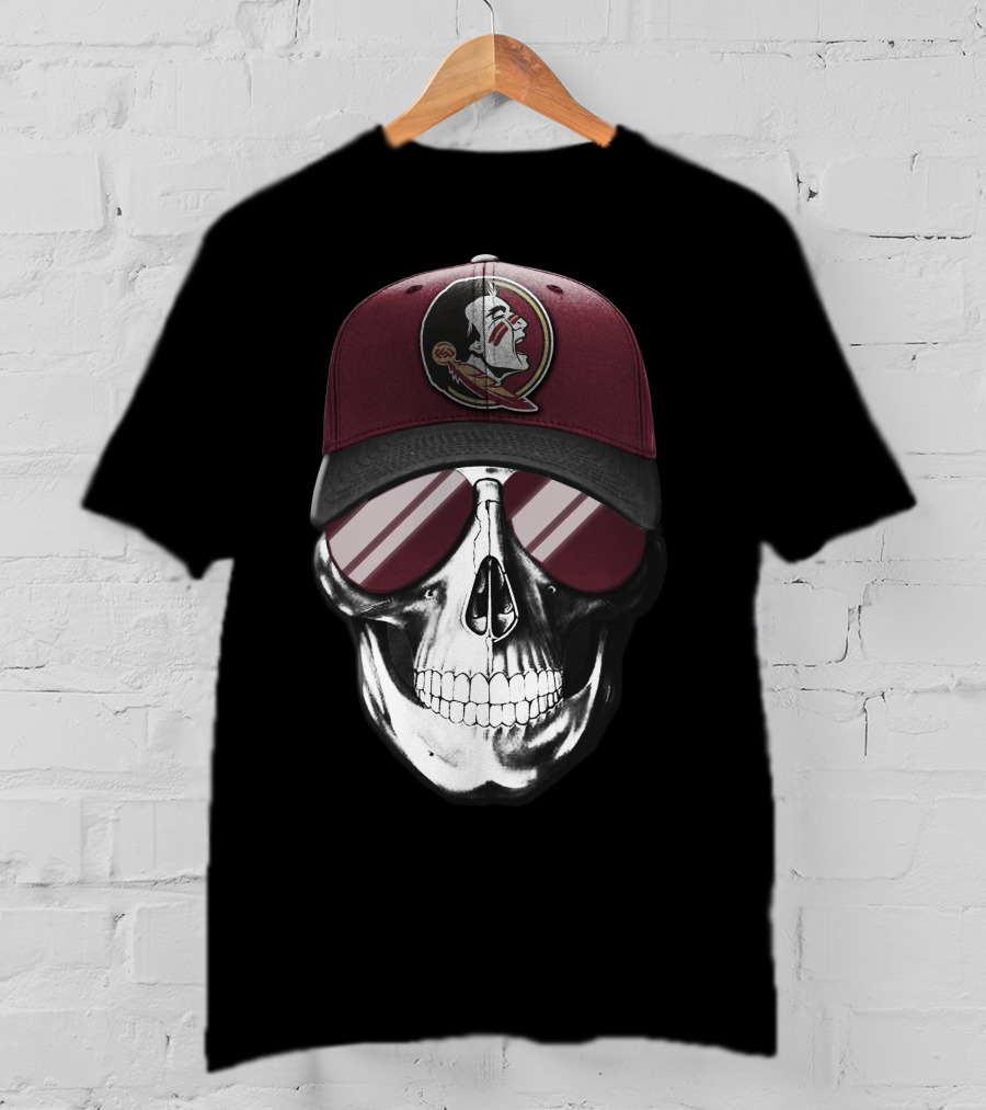 Skull Wearing Florida State Seminoles Cap With Sunglasses T-Shirt